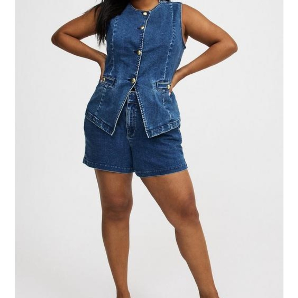 Women's Blue Denim Vest and Shorts Set